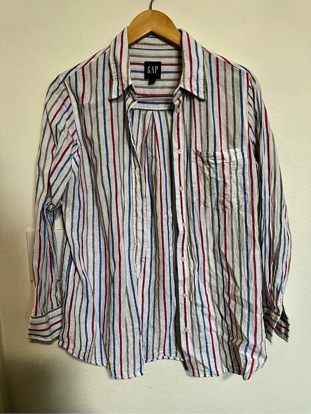 Gap Linen Boyfriend Shirt Striped Linen Blend Button Down Small